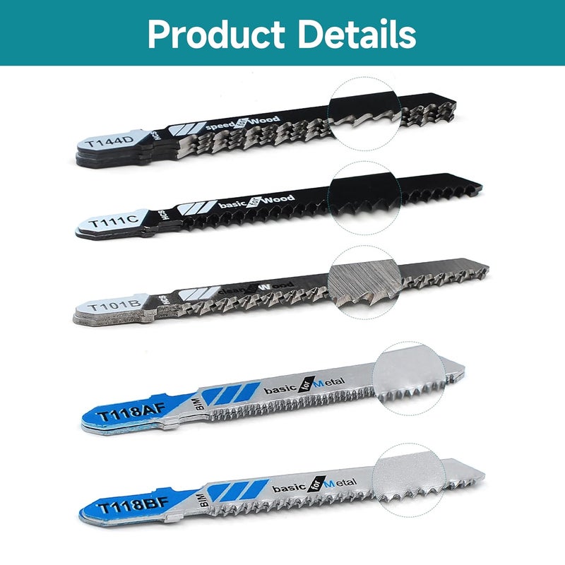 YOSIGHT 40 Pcs Jigsaw Blades Set with Case, 9 Types of Assorted T-Shank Replacement Jigsaw Blades, for Wood,Plastic and Metal Cutting - Image 3